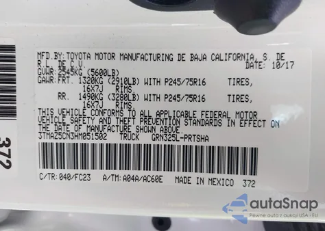 2017 Toyota Tacoma Sr5 V6 z USA, uszkodzony, nr VIN 3TMAZ5CN3HM051502